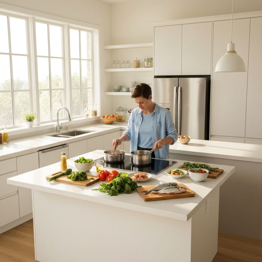 Person preparing healthy meal in modern kitchen